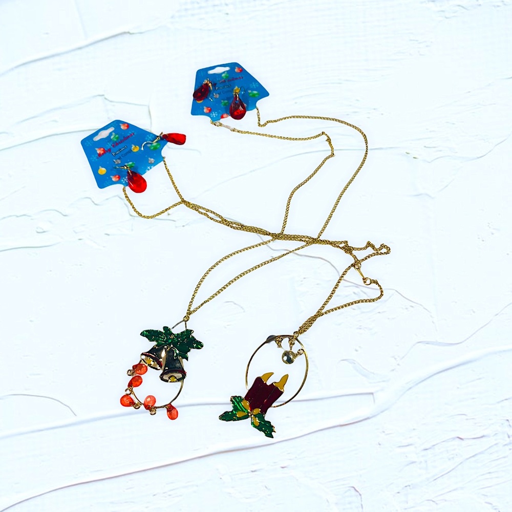 Christmas Bells & Candlestick Vintage Necklace Sets
